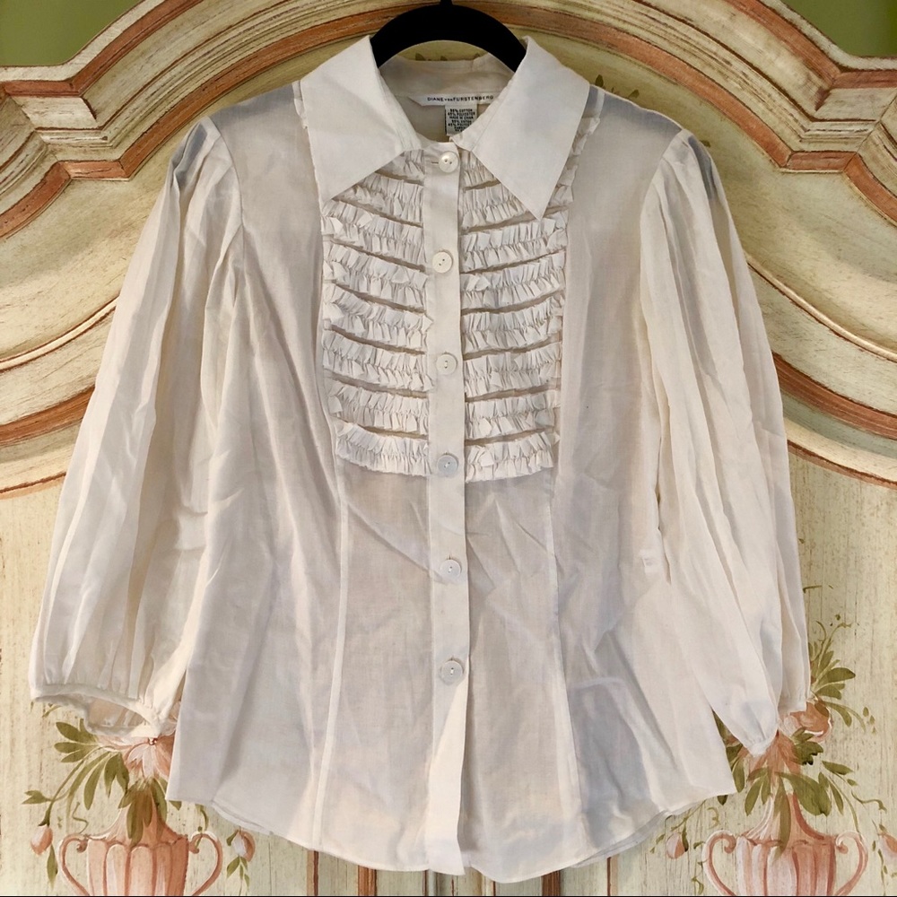 DVF Avalon Frill detail collared button down shirt blouse size 4